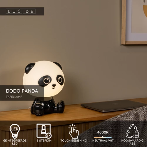 Lucide DODO PANDA - Tafellamp Kinderkamer - LED 3 StepDim - 1x3W 4000K - Zwart - USP